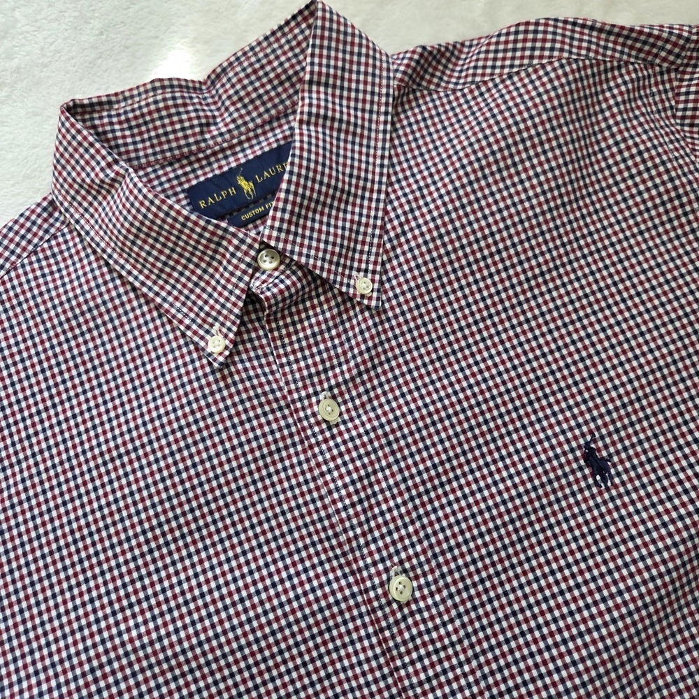 Ralph Lauren Shirt Men XL Red White Blue Plaid Button Up Custom‎ Fit Long Sleeve